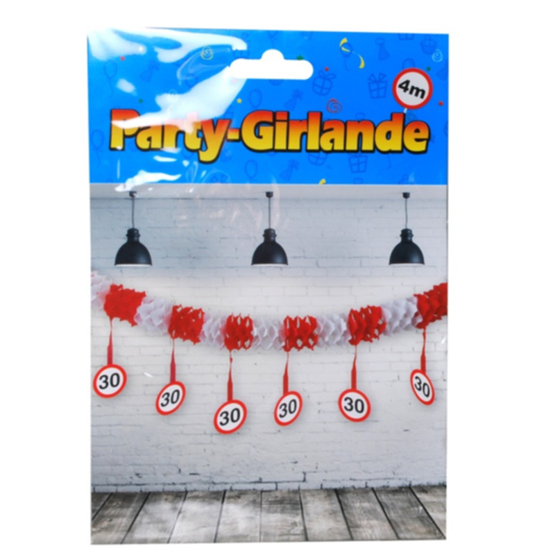 Udo Schmidt Girlande 30. Geburtstag rot weiß 4 m aus Papier festliche Dekoration für den runden Geburtstag